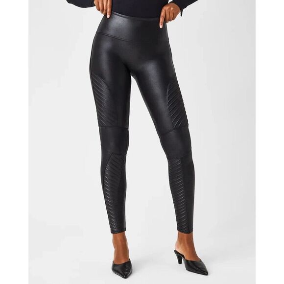 SPANX 20136R Women's Sz Small Black Faux Leather Moto Leggings - Picture 8 of 9